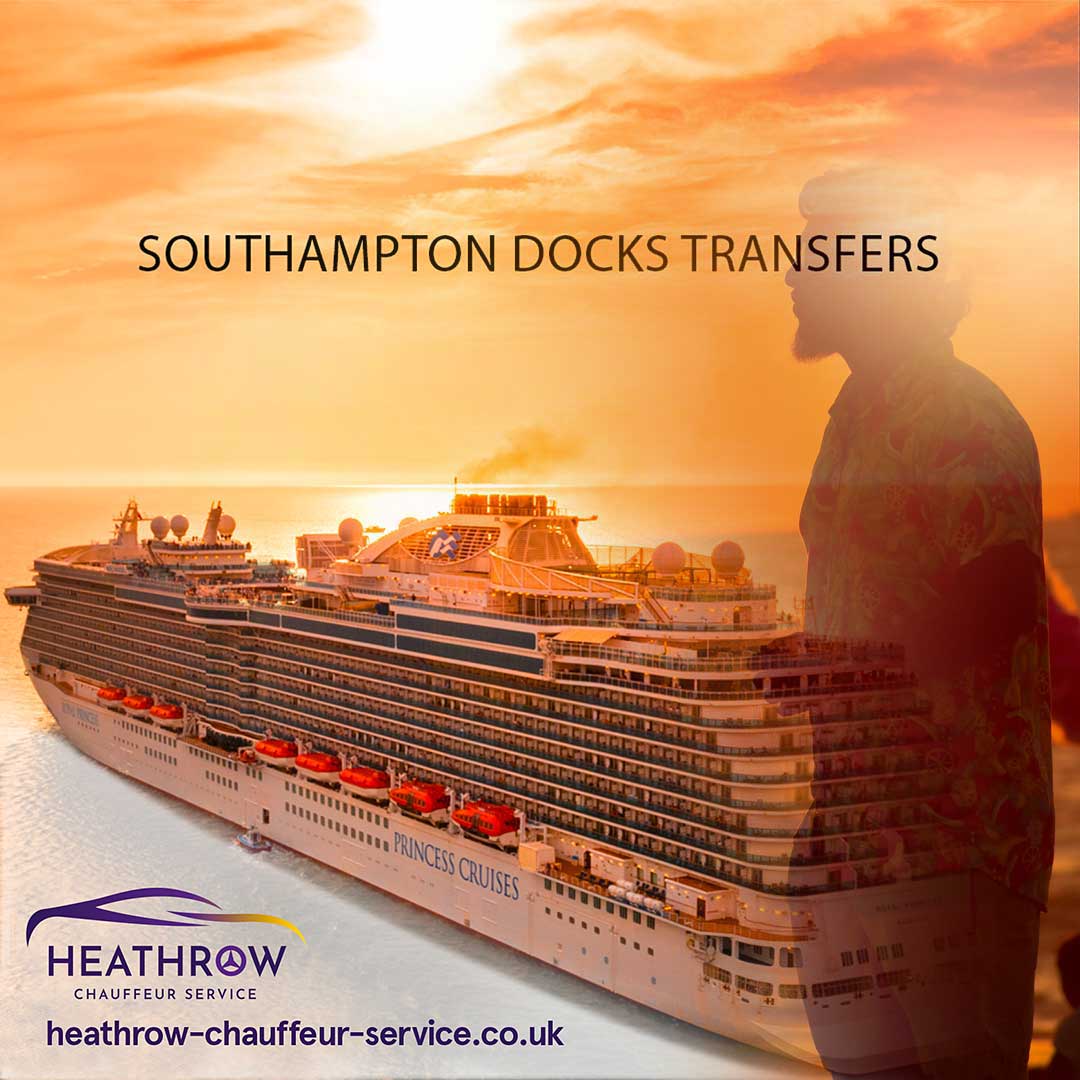 Cruise Ship sailing with a silhouette photo of a passenger, Heathrow Chauffeur Service Logo, Southampton Docks Transfer